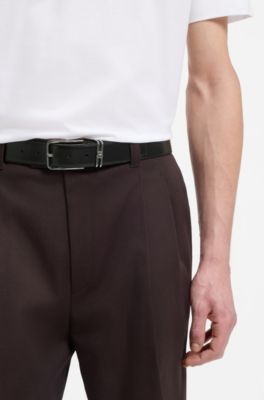 Grained-leather belt with gunmetal buckle, Black