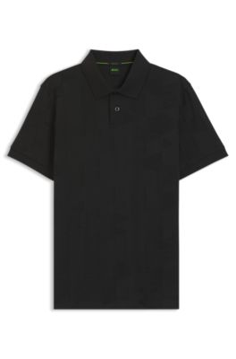 Regular-fit cotton knit polo with 3D jacquard design, Black