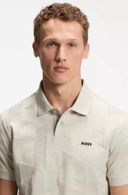 Regular-fit cotton knit polo with 3D jacquard design