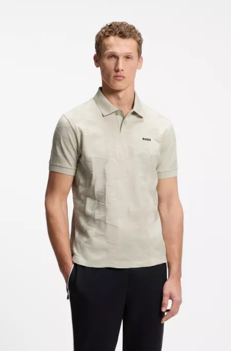 Regular-fit cotton knit polo with 3D jacquard design
