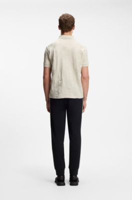 Regular-fit cotton knit polo with 3D jacquard design, Light Beige