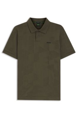 Regular-fit cotton knit polo with 3D jacquard design, Light Green