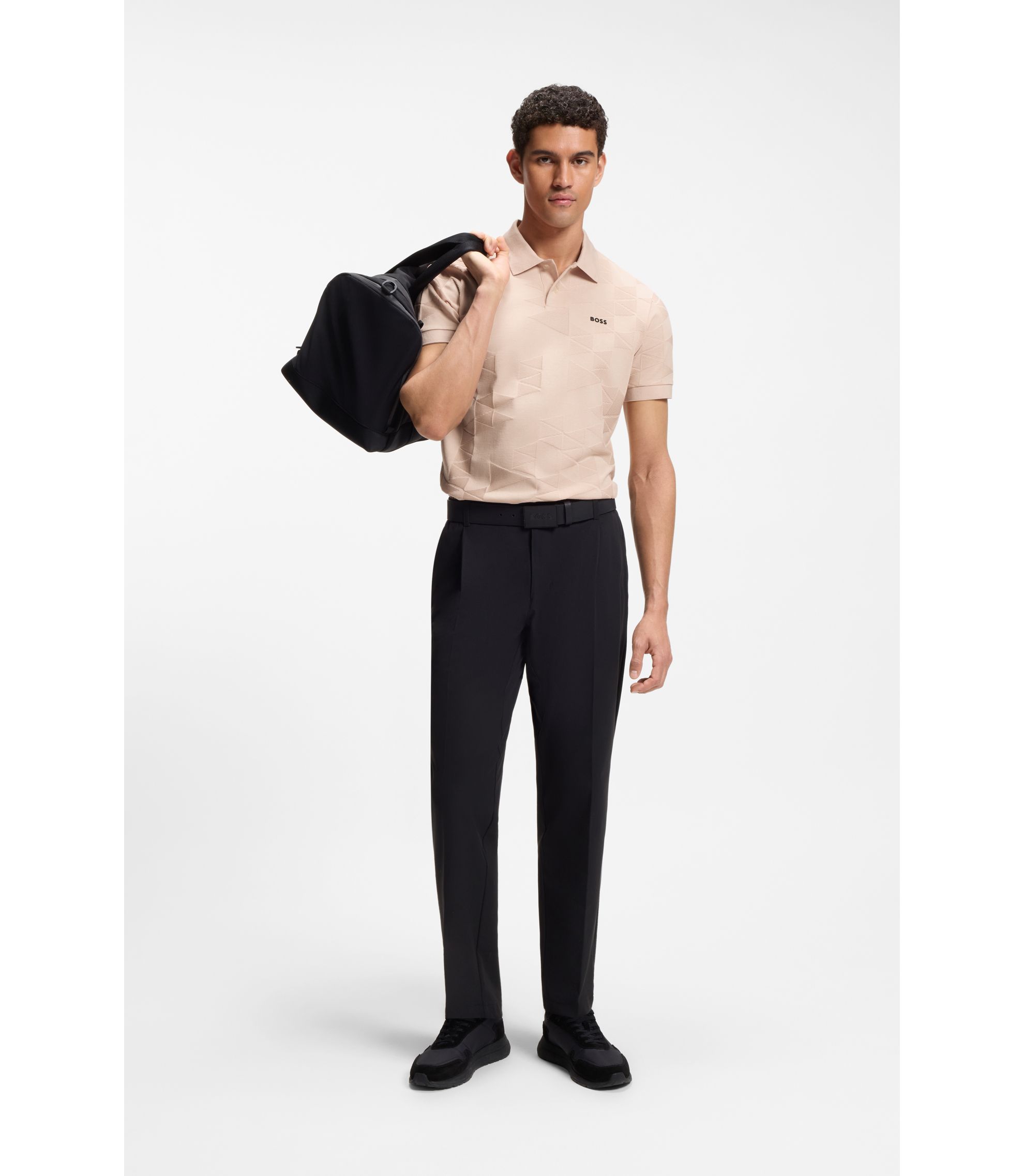 BOSS - Regular-fit cotton knit polo with 3D jacquard design