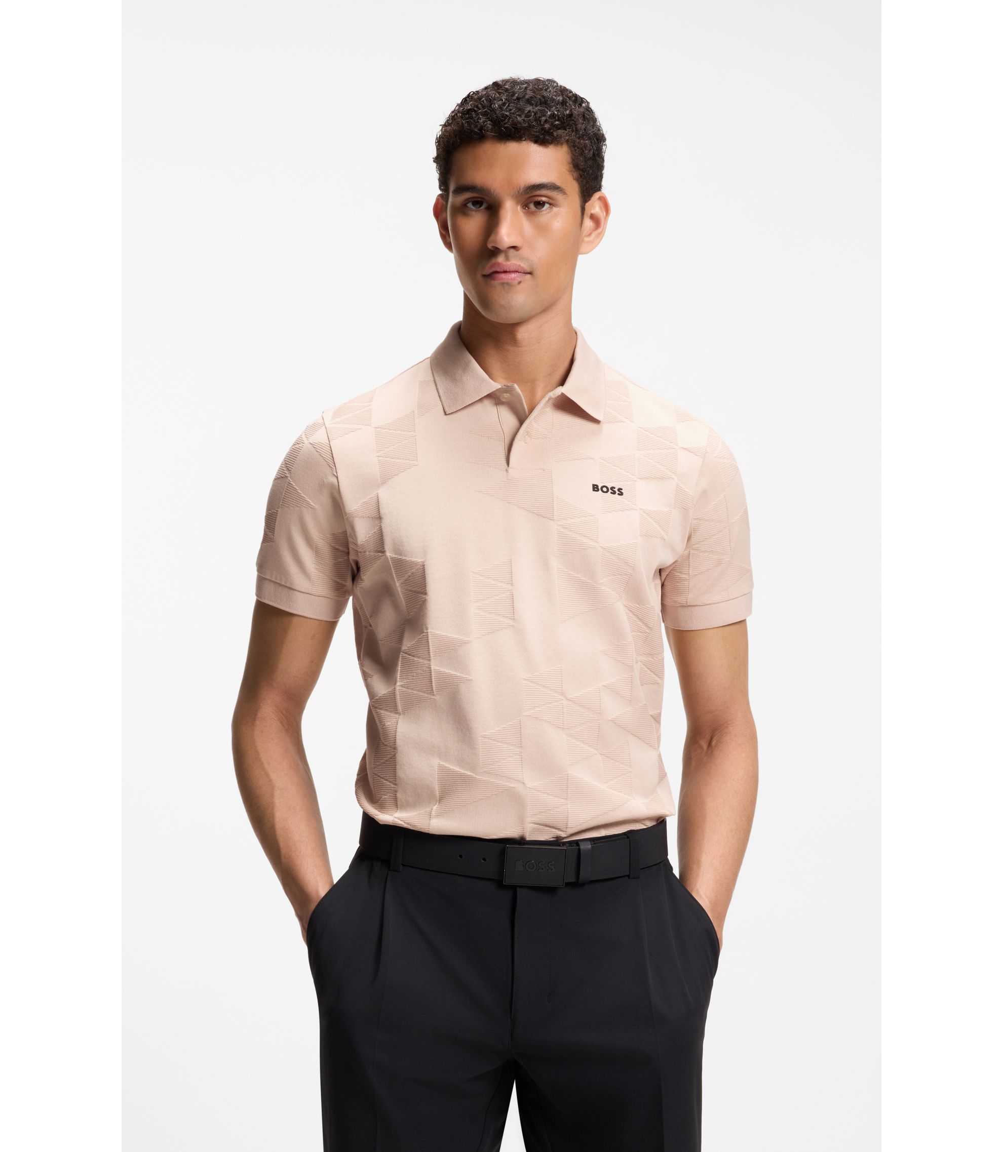 BOSS - Regular-fit cotton knit polo with 3D jacquard design