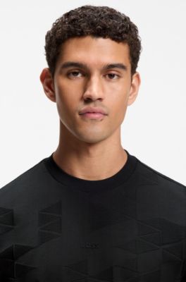 Camiseta de algod&oacute;n con motivo en jacquard en 3D, Negro