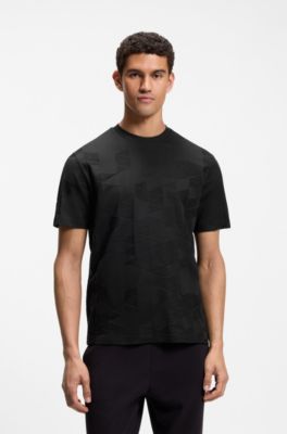 Camiseta de algod&oacute;n con motivo en jacquard en 3D, Negro