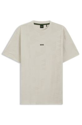 Cotton T-shirt with 3D-jacquard pattern, Light Beige