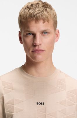 Camiseta de algod&oacute;n con motivo en jacquard en 3D, Naranja claro
