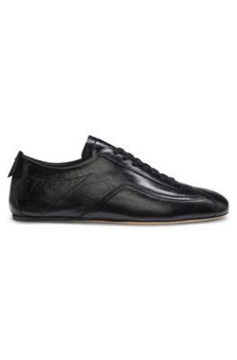 Leather loafers with debossed-logo detail , Black