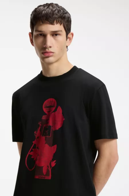 Rose-artwork T-shirt in cotton jersey