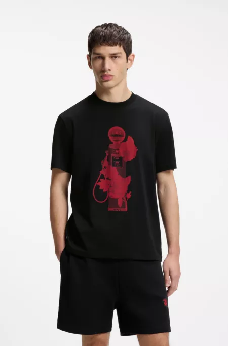 Rose-artwork T-shirt in cotton jersey