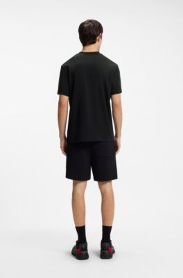 Camiseta de punto de algod&oacute;n con gr&aacute;ficos de rosas e inspiraci&oacute;n motera, Negro