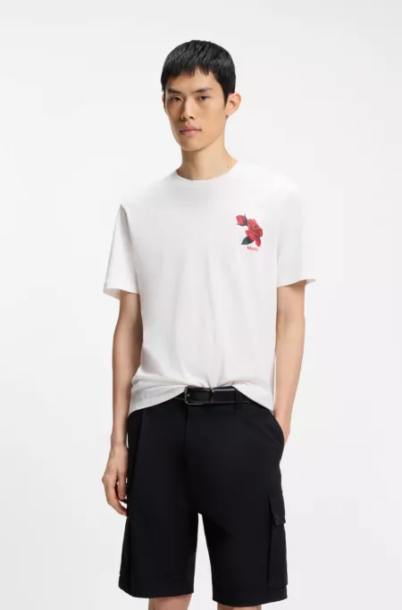Rose-artwork T-shirt in cotton jersey