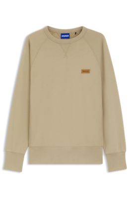 Sudadera de felpa de algod&oacute;n con insignia de logo, Beige