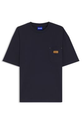 Camiseta loose fit de algod&oacute;n con insignia de logo de ante, Azul oscuro