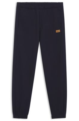 Cotton-terry sweatpants with logo badge, Dark Blue