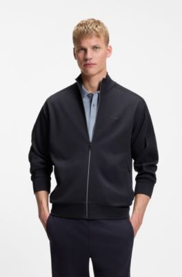 Regular-fit sweatshirt with tonal jacquard tape, Dark Blue