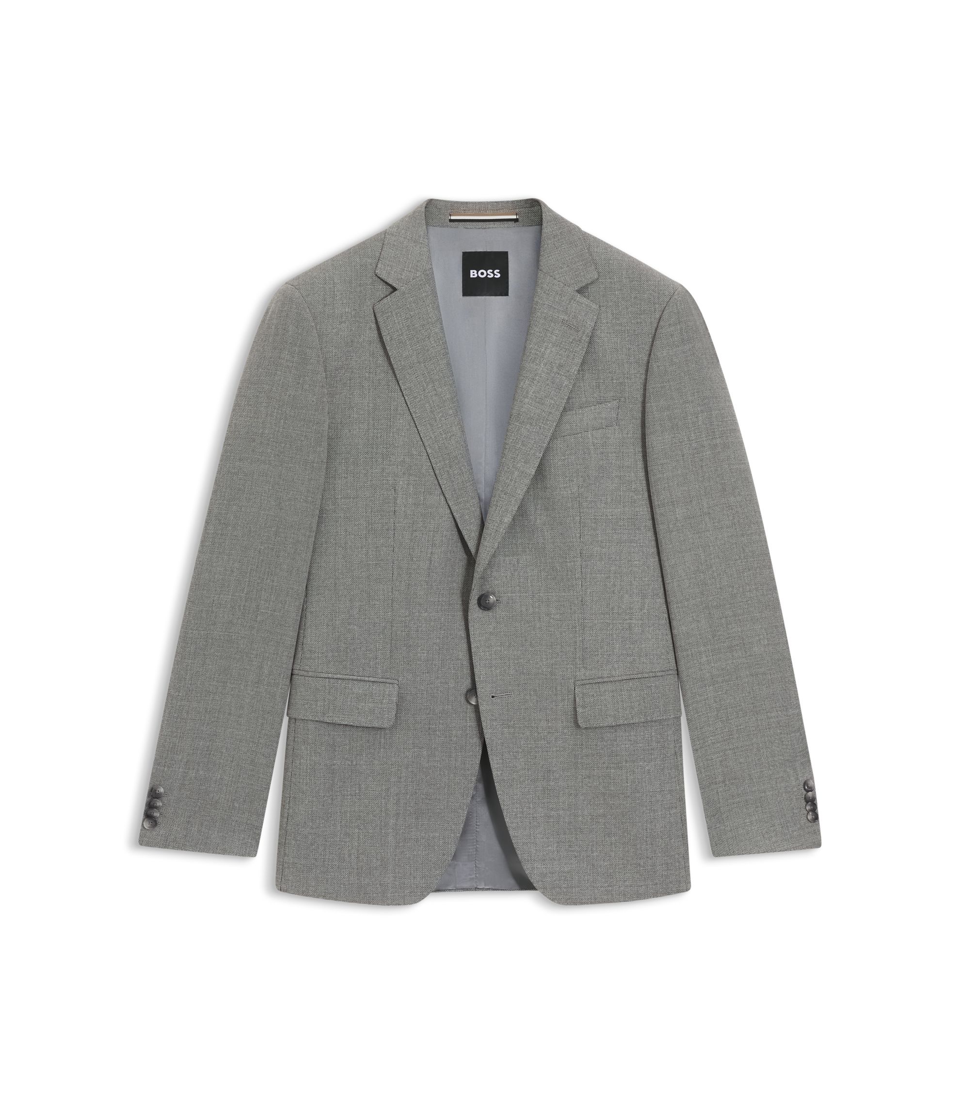 BOSS - Patterned slim-fit jacket in stretch wool - Silver