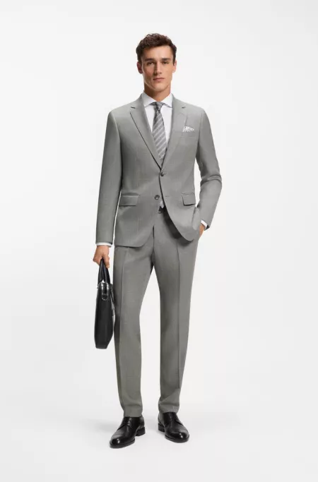 Patterned slim-fit jacket in stretch wool