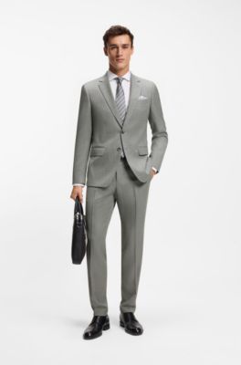 Blazer slim fit de lana el&aacute;stica estampada, Plata