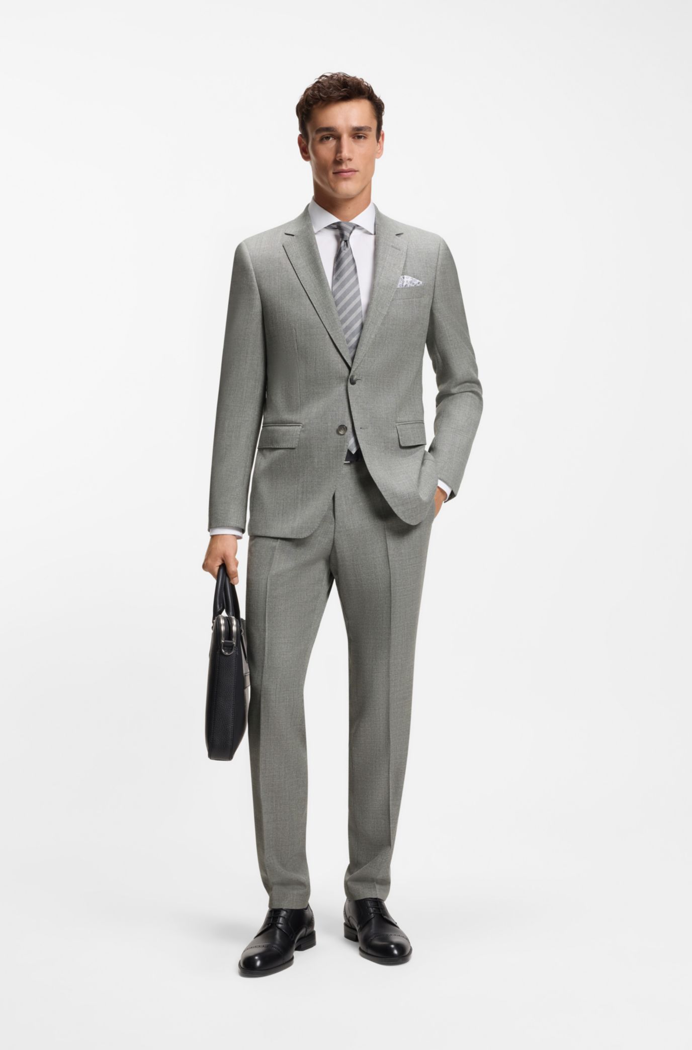BOSS - Patterned slim-fit jacket in stretch wool - Silver