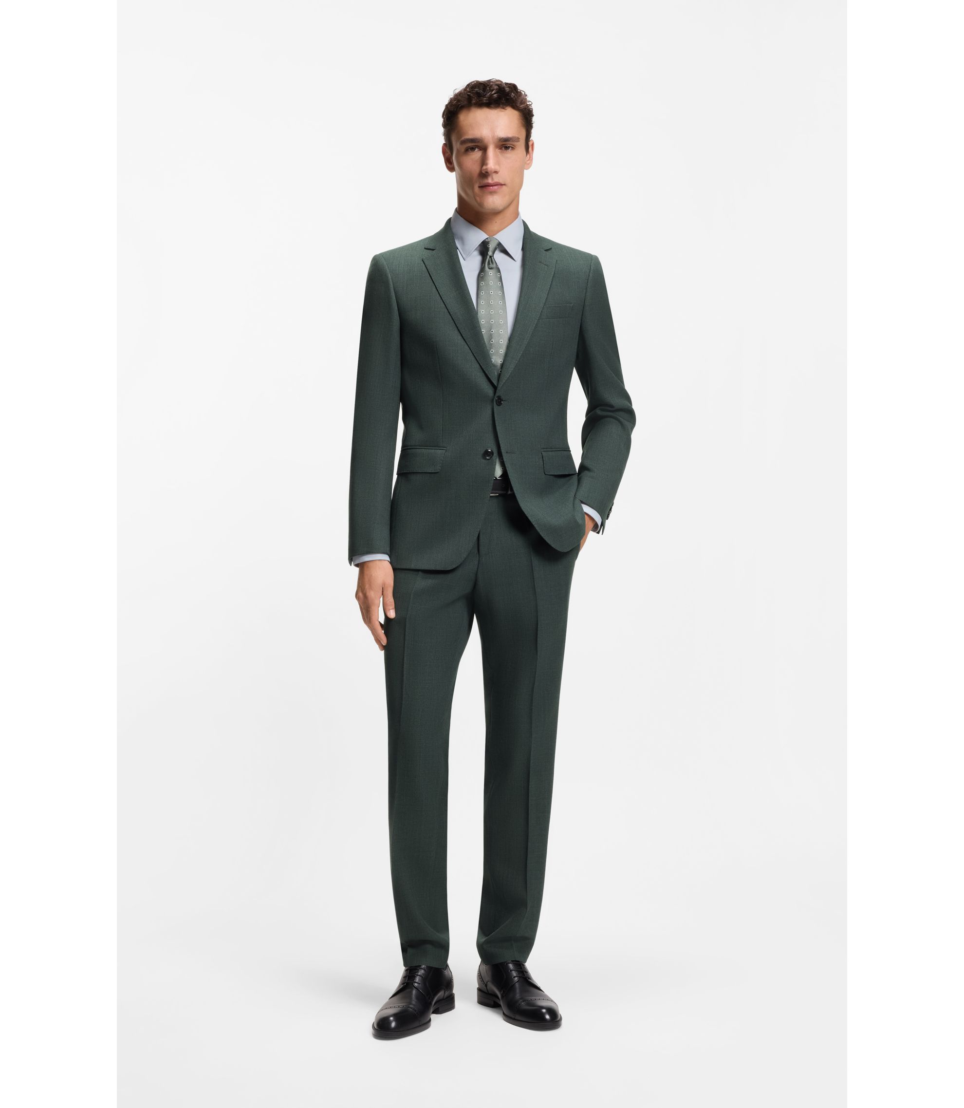 BOSS - Patterned slim-fit jacket in stretch wool - Light Green