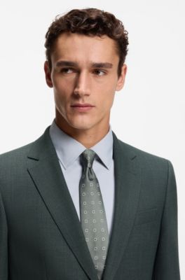 Patterned slim-fit jacket in stretch wool, Light Green