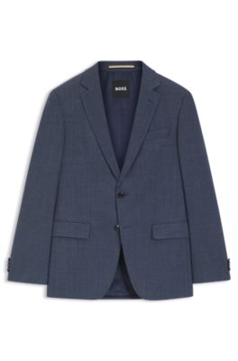 Patterned slim-fit jacket in stretch wool, Light Blue