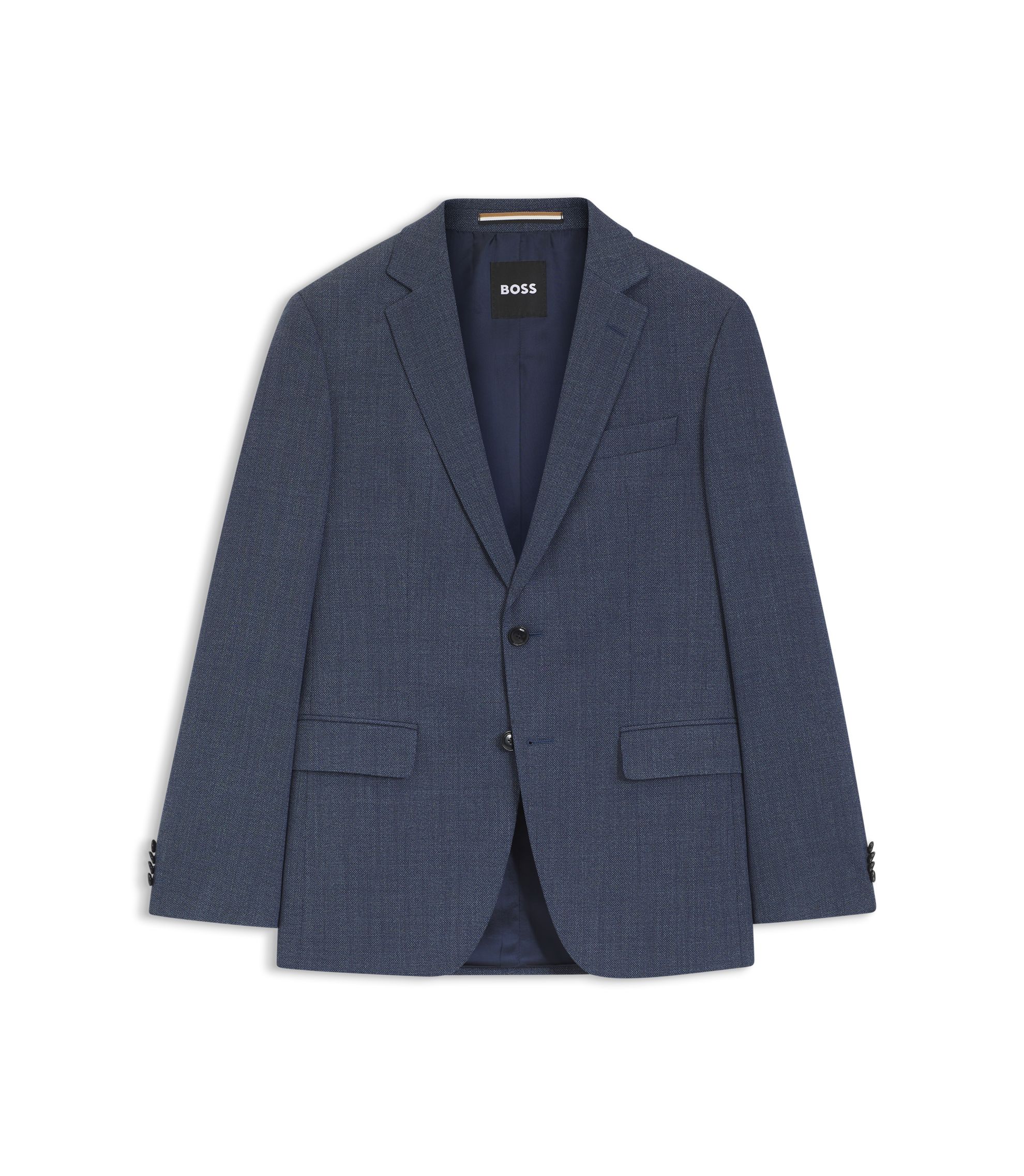 BOSS - Patterned slim-fit jacket in stretch wool - Light Blue