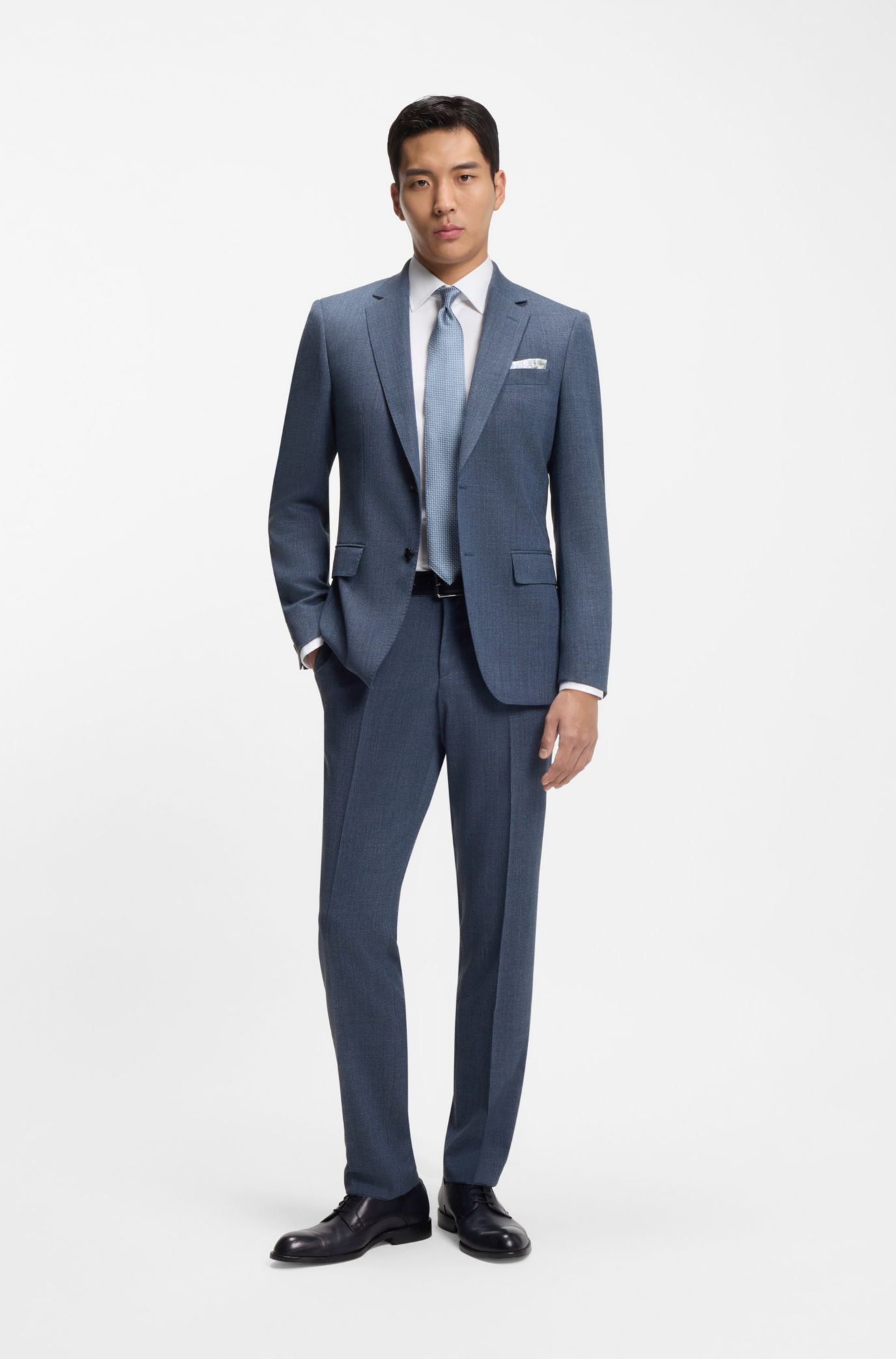 Veste Slim en laine stretch &agrave; motif, bleu clair