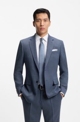 Blazer slim fit de lana el&aacute;stica estampada, Celeste