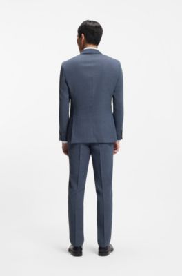 Patterned slim-fit jacket in stretch wool, Light Blue