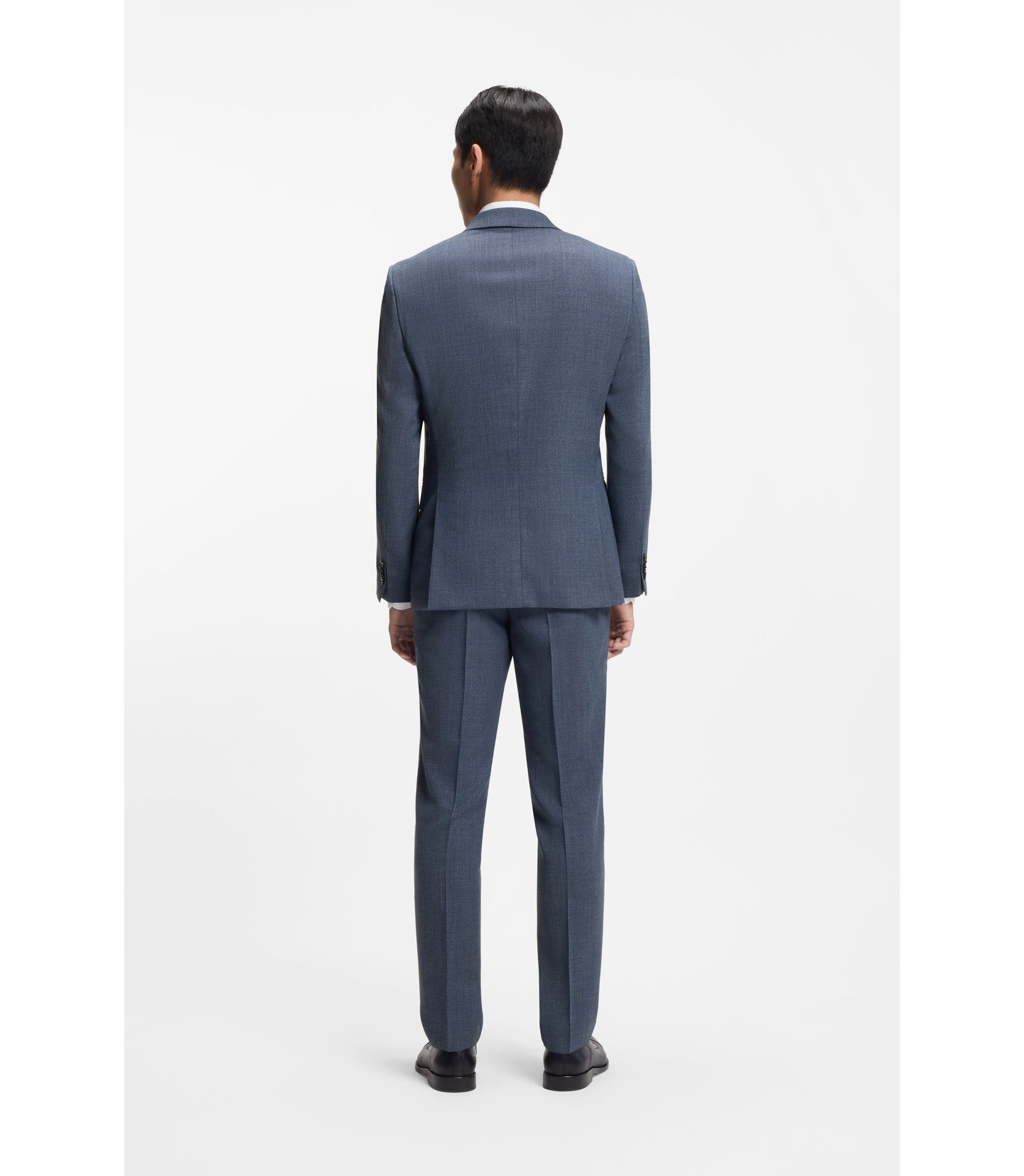 BOSS - Patterned slim-fit jacket in stretch wool - Light Blue