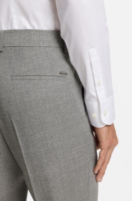 Pantalon Slim en laine stretch &agrave; micro motif, Argent