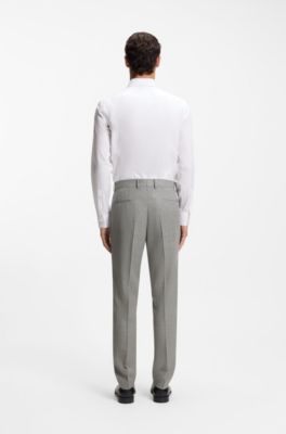Pantalon Slim en laine stretch &agrave; micro motif, Argent