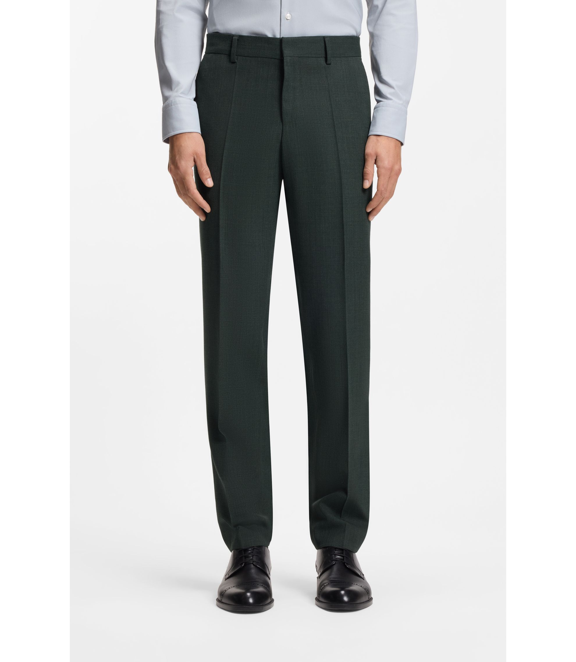 BOSS - Patterned slim-fit trousers in stretch wool - Light Green
