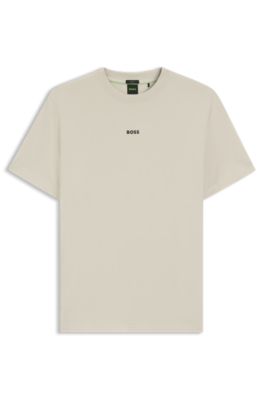 Camiseta relaxed fit de algod&oacute;n el&aacute;stico, Beige claro