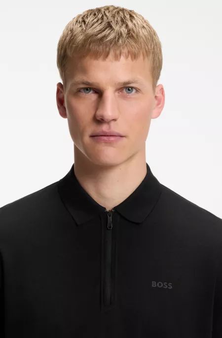 Zipper-neck polo shirt in cotton-blend jersey
