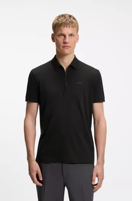 Zipper-neck polo shirt in cotton-blend jersey