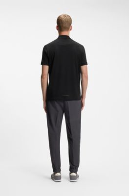 Zipper-neck polo shirt in cotton-blend jersey, Black