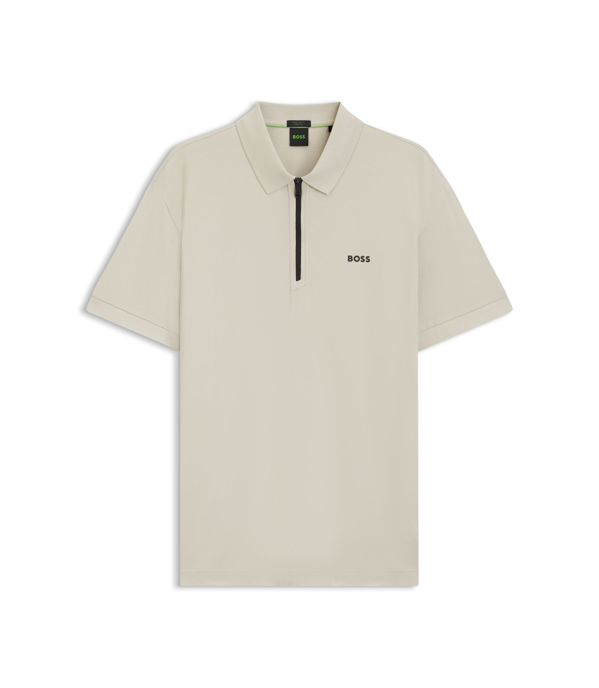 BOSS - Zipper-neck polo shirt in cotton-blend jersey - Light Beige