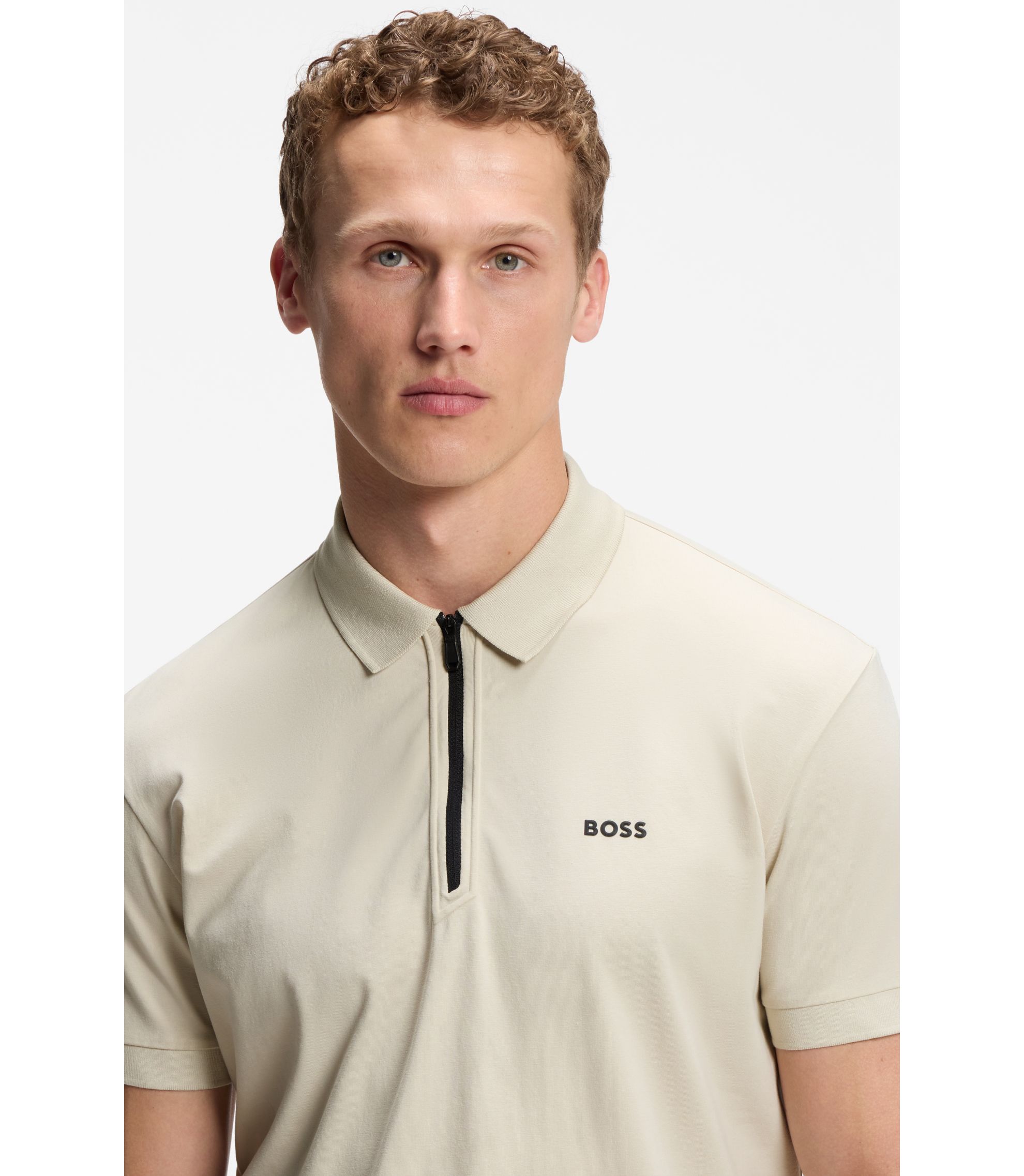 HUGO BOSS 未使用　メンズ　ジップアップ　ポロシャツ　L HUGO BOSS (ヒューゴボス) メンズ ポロシャツ 半袖 ハーフジップ