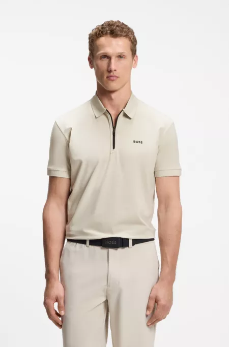 Zipper-neck polo shirt in cotton-blend jersey