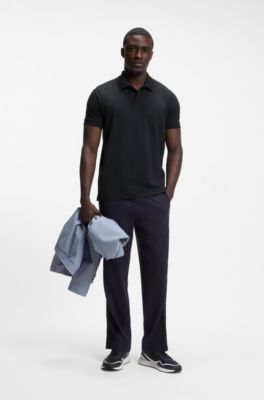 Polo regular fit con logo bordado, Azul oscuro