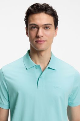 Polo regular fit con logo bordado, Celeste
