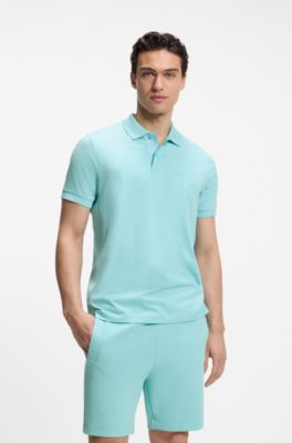 Polo regular fit con logo bordado, Celeste