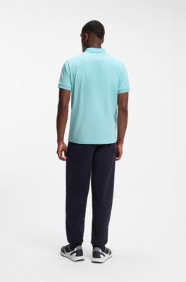 Polo regular fit con logo bordado, Celeste