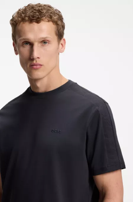 Stretch-cotton T-shirt with jacquard tape