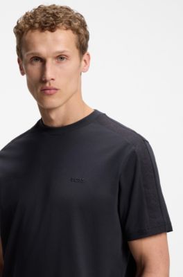 Stretch-cotton T-shirt with jacquard tape, Dark Blue