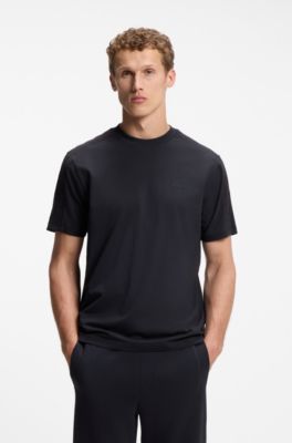 Stretch-cotton T-shirt with jacquard tape, Dark Blue